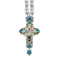 Хрест наперсний з латуні в срібленні з позолотою та ланцюгом арт. BJ0268LFR-2+48LR Хрест наперсний з латуні в срібленні з позолотою та ланцюгом арт. BJ0268LFR-2+48LR