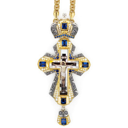 Хрест наперсний для священника латунний з фрагментарною позолотою і ланцюгом арт. BJ0356LFR-2+1LP