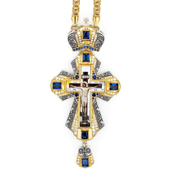 Хрест наперсний для священника латунний з фрагментарною позолотою і ланцюгом арт. BJ0356LFR-2+1LP