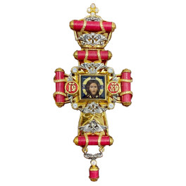 Хрест наперсний латунний з фрагментарною позолотою та камінням арт. 2.10.0463лф-2