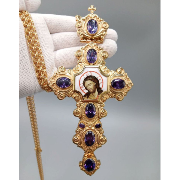 Хрест наперсний латунний у позолоті з ланцюгом арт. BJ0387LP-2+1LP