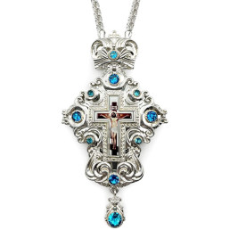 Хрест наперсний священика з латуні в срібленні з ланцюгом арт. BJ0514L-2+1L