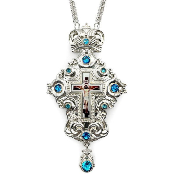 Хрест наперсний священика з латуні в срібленні з ланцюгом арт. BJ0514L-2+1L