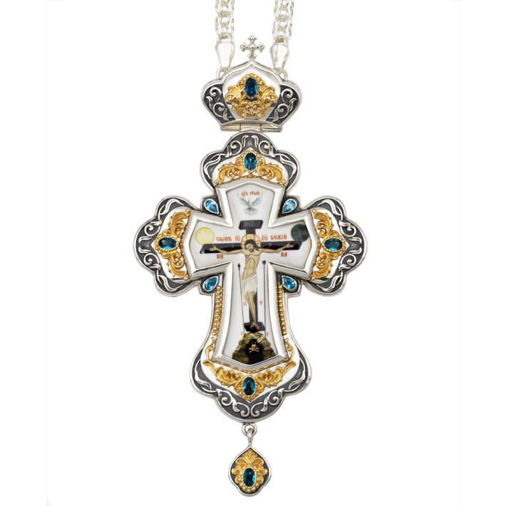 Хрест наперсний у срібленні з фрагментарною позолотою і ланцюгом арт. BJ0390LFR-2+1L