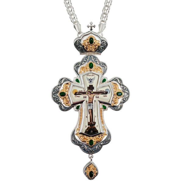 Хрест наперсний у срібленні з фрагментарною позолотою і ланцюгом арт. BJ0390LFR-2+1L