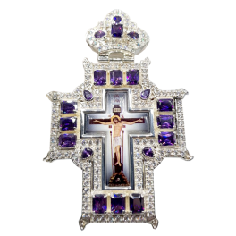 Хрест православний латунний у срібленні з камінням арт. 2.10.0447л-2