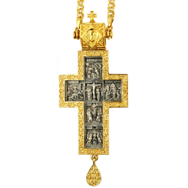Хрест православний наперсний з латуні в позолоті з ланцюгом арт. 2.10.0391лп^1лп