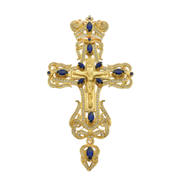 Хрест православний наперсний з латуні в позолоті з прикрасами арт. 2.10.0054лп