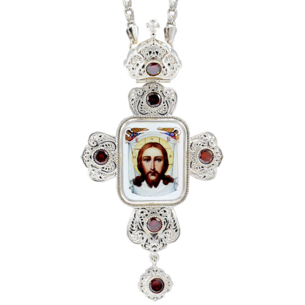 Хрест православний латунний у срібленні з принтом арт. 2.10.0340л-2^1л