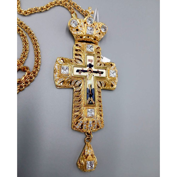 Хрест із ланцюгом для священика латунний позолочений з прикрасами арт. BJ0226LP-2+1LP