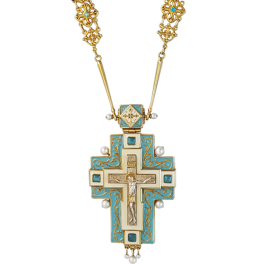 Хрест з прикрасами для священика срібний у позолоті з ланцюгом арт. 2.10.0047п^27п