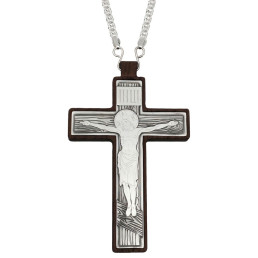 Хрест священика дерев'яний з вставкою з латуні в срібленні з чорненням і ланцюгом арт. BJ0704LR+018L