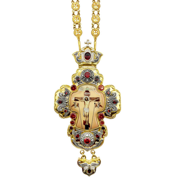 Хрест священика з латуні, позолочений з чорненням та ланцюгом, арт. BJ0329LPR-2+35LP