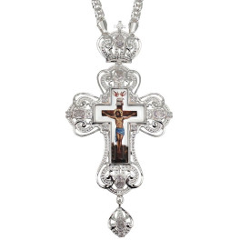 Хрест священика з латуні в срібленні з ланцюгом арт. BJ0410L-2+1L