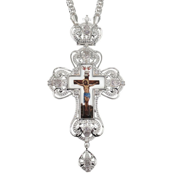 Хрест священика з латуні в срібленні з ланцюгом арт. BJ0410L-2+1L