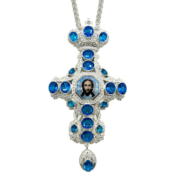 Хрест священика з латуні в срібленні з ланцюгом арт. BJ0419L-2+1L