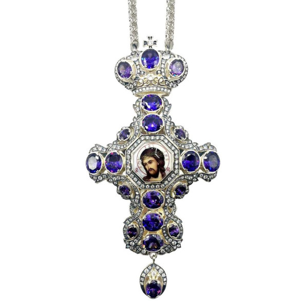 Хрест священика з латуні в срібленні з чорнінням і ланцюгом арт. BJ0419LR-2+1L