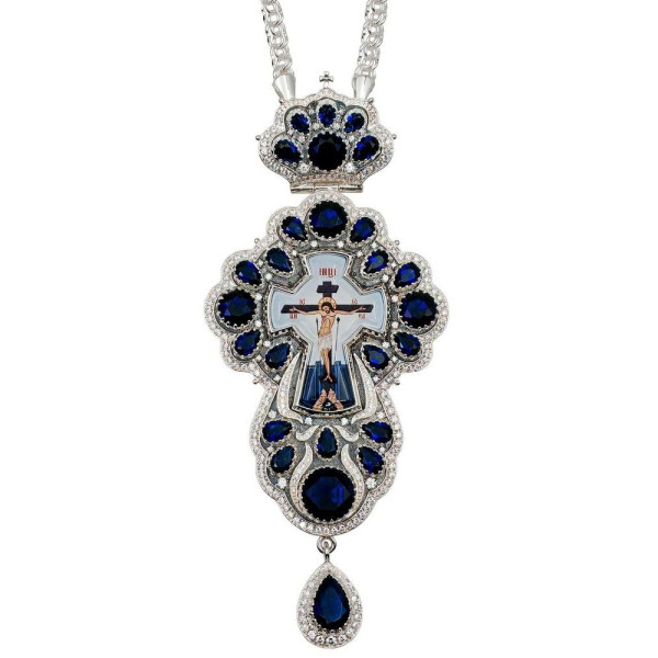 Хрест священика з латуні в срібленні з чорнінням і ланцюгом арт. BJ0499LR-2+1L