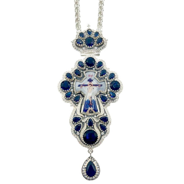 Хрест священика з латуні в срібленні з чорнінням і ланцюгом арт. BJ0499LR-2+1L