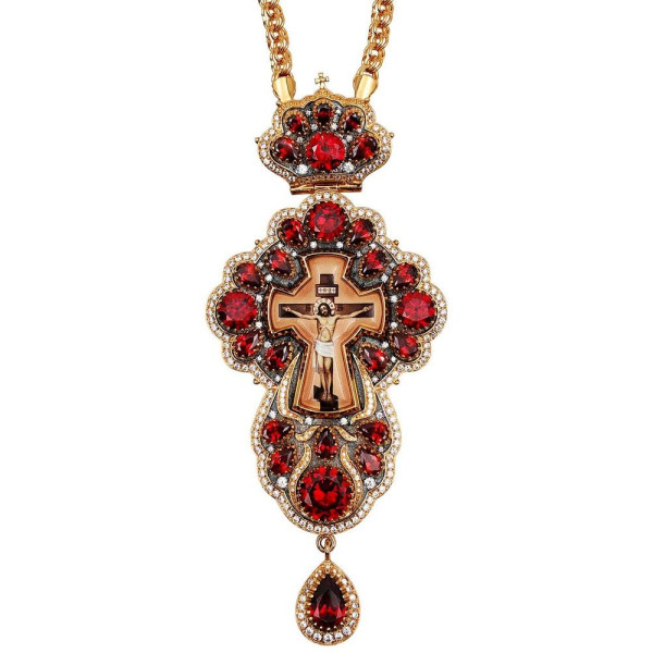 Хрест священика латунний в позолоті з срібленням і ланцюгом арт. BJ0499LPR-2+1LP