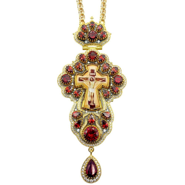 Хрест священика латунний в позолоті з срібленням і ланцюгом арт. BJ0499LPR-2+1LP