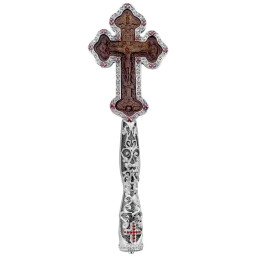 Хрест на постриг латунний з родіюванням і дерев'яним образом арт. 2.7.2386лр-13