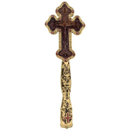 Хрест на постриг латунний у позолоті та дерев'яним образом арт. 2.7.2386лп-13
