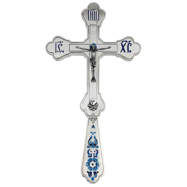 Хрест напрестольний з латуні в срібленні з чорнінням і емаллю арт. BG1489LR