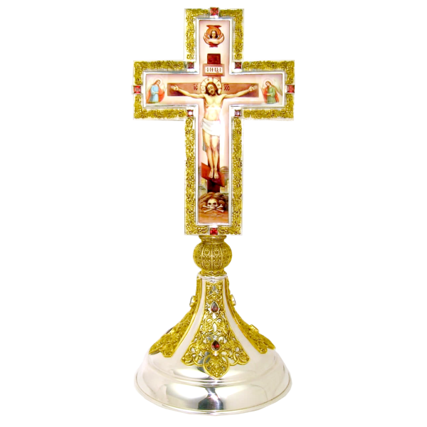 Хрест напрестольний латунний із фрагментарною позолотою арт. 2.7.1290лф-2