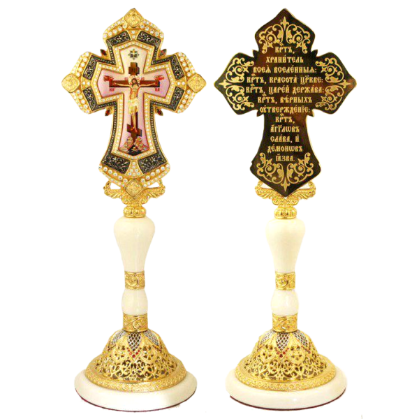 Хрест настільний латунний в позолоті на ніжці з декоративного каменю арт. 2.7.1147лпч-2