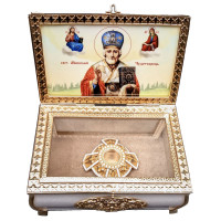 Ковчег з акрилу в позолоченому латунном обрамленні з мощовиком арт. BG1215LPH-2+510LP