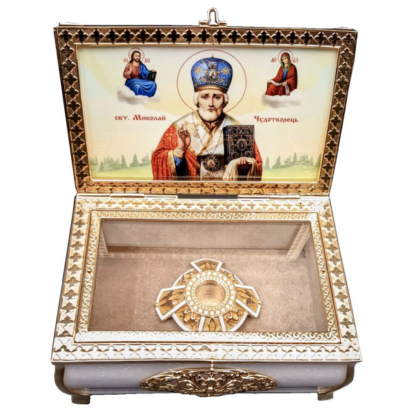 Ковчег з акрилу в позолоченому латунном обрамленні з мощовиком арт. BG1215LPH-2+510LP