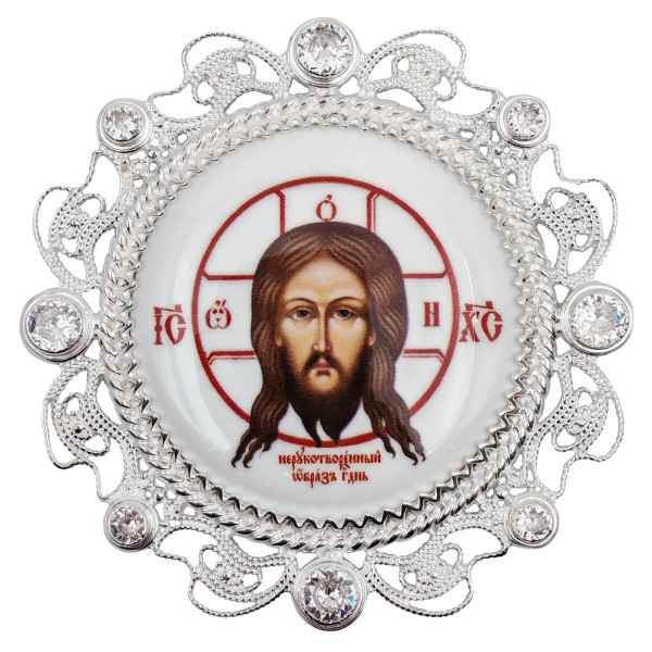 Накладка на митру з латуні в посрібленні з фіанітами арт. BG0509L