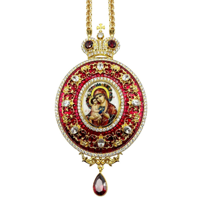 Панагія архієрейська з латуні в позолоті з емаллю і ланцюгом арт. BG0630LPE-2+1LP