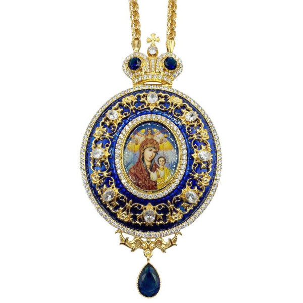 Панагія архієрейська з латуні в позолоті з емаллю і ланцюгом арт. BG0630LPE-2+1LP