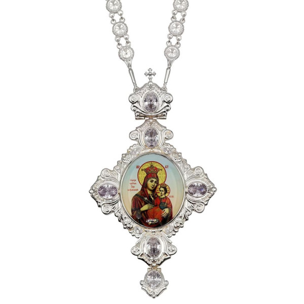 Панагія архієрейська з латуні в срібленні з ланцюгом арт. BG1858L-2+35L