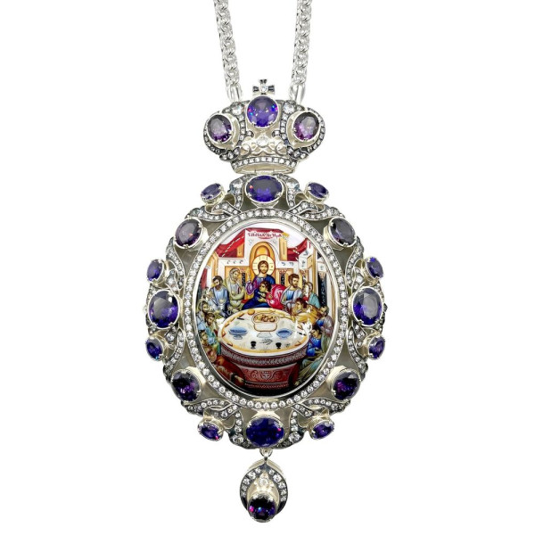 Панагія архієрейська з латуні в срібленні з чорненням та ланцюгом, арт. BG1554LR-2+1L