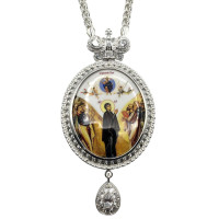 Панагія архієрейська латунна в срібленні з ланцюгом арт. BG0478L-2+1L Панагія архієрейська латунна в срібленні з ланцюгом арт. BG0478L-2+1L