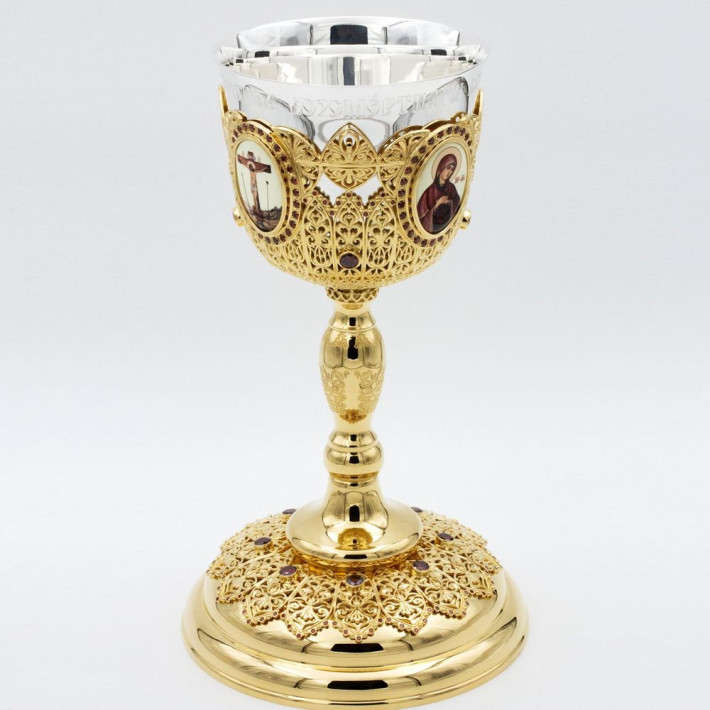 Потир комбинирований на 1,0л в позолоті з принтом і зі вставками арт. BG0894KLP-2