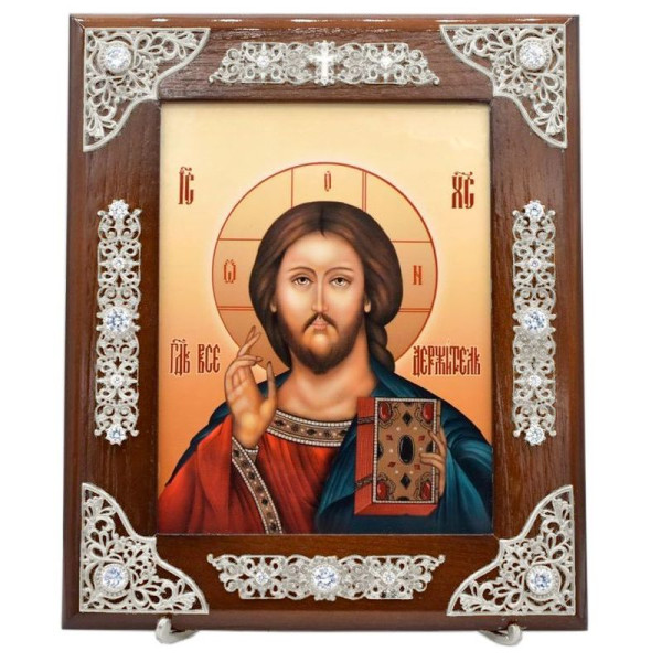 Ікона вінчальна латунна на дереві Господь Вседержитель арт. 2.77.0134л